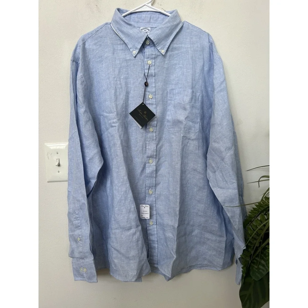 NWT Brooks Brothers Light Blue Irish Linen Polo Shirt Mens Long Sleeve Preppy 2X